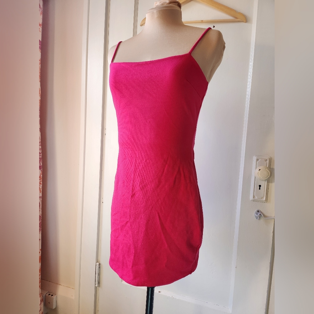 Lulu's Hot Pink Bodycon Mini Spaghetti-Strap Dress S Small